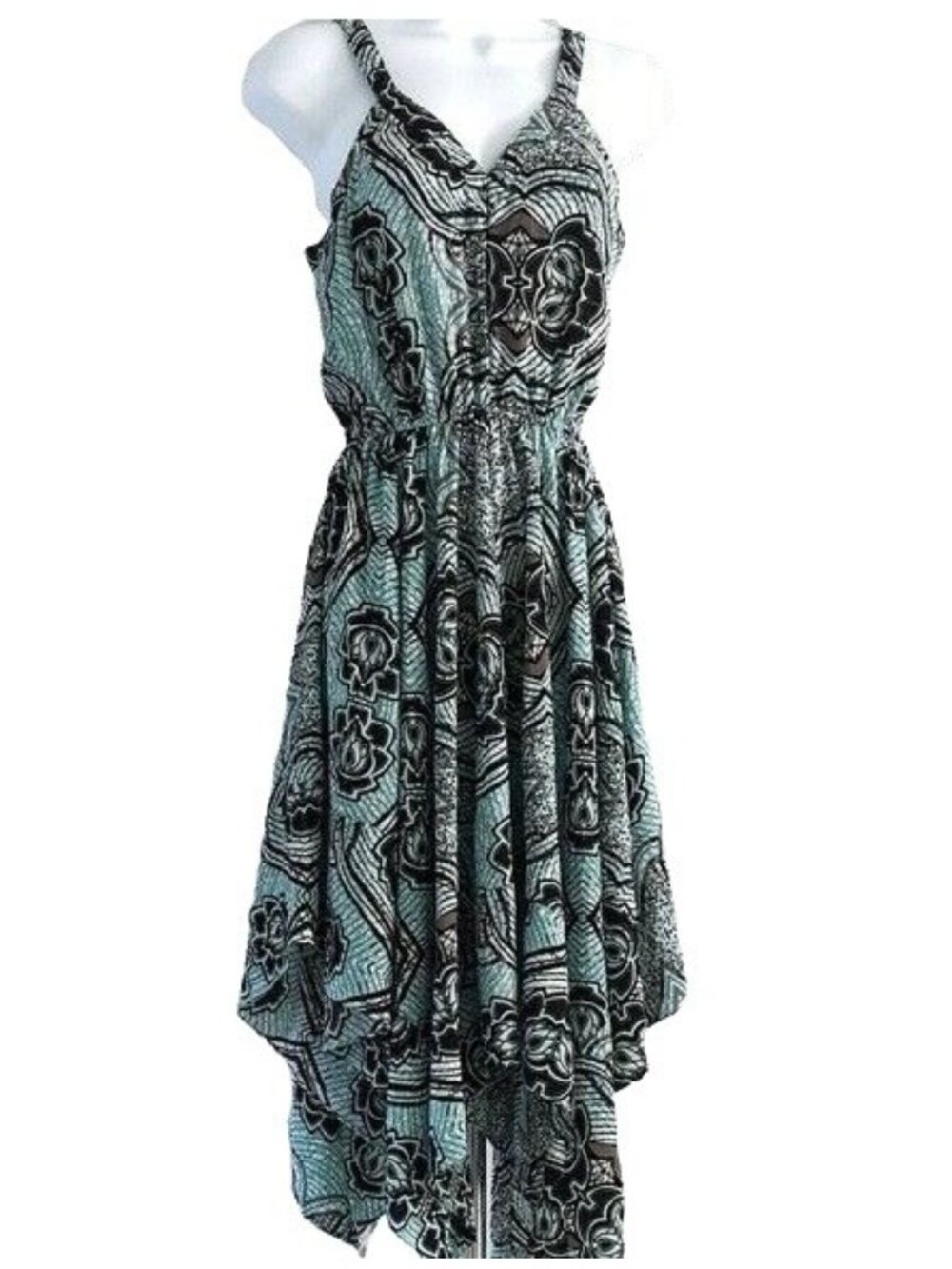 H&M Women Halter Sleeveless Midi Dress Blue Size 4 V Neck Fairycore Cottagecore